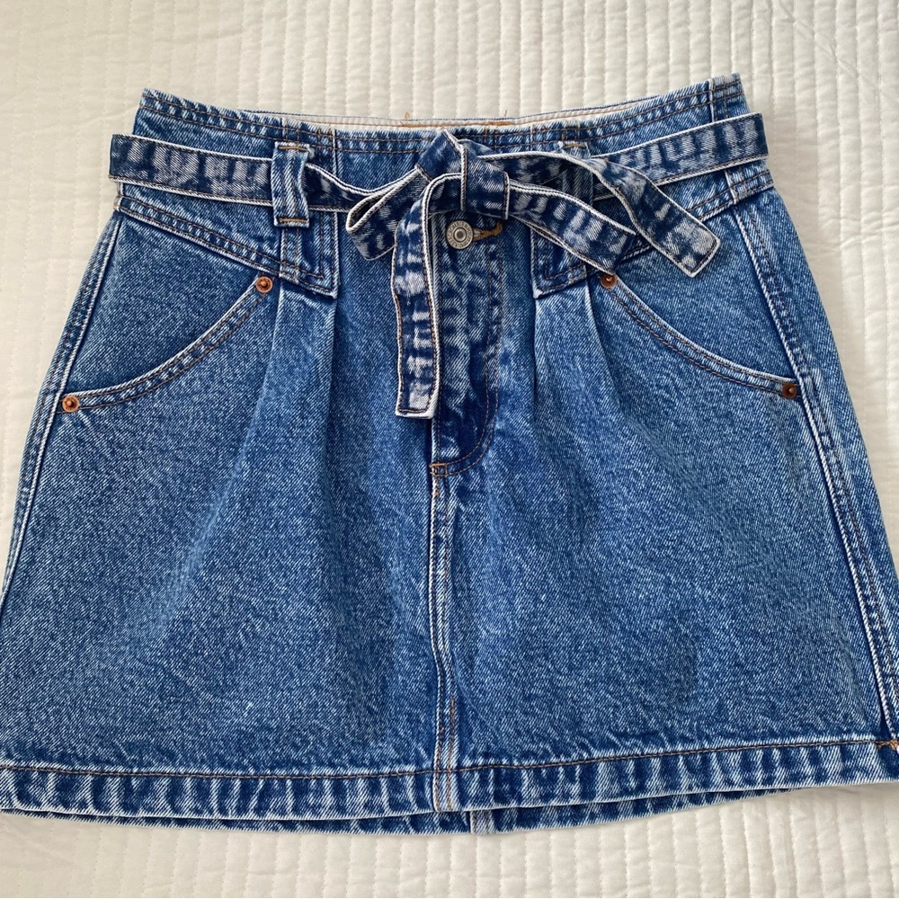 Abercrombie & Fitch Denim Belted Mini Skirt